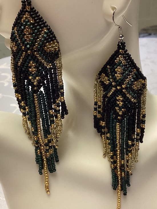 Beaded earrings Jewelry - BEADED LONG FUNKY EARRINGS. GOLD & BLACK NEW